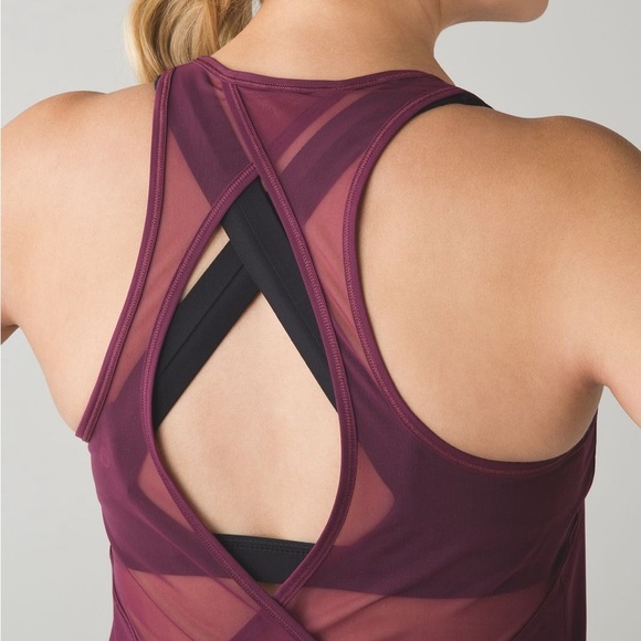 Lululemon Tranquil Mesh Tank Top Open Back Red Grape - Picture 2 of 5